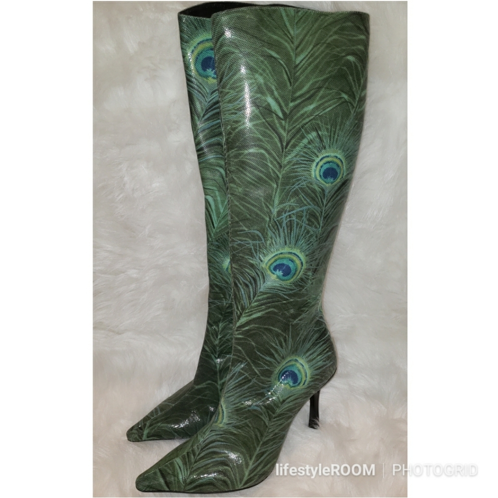 Casadei Peacock Knee High Boots